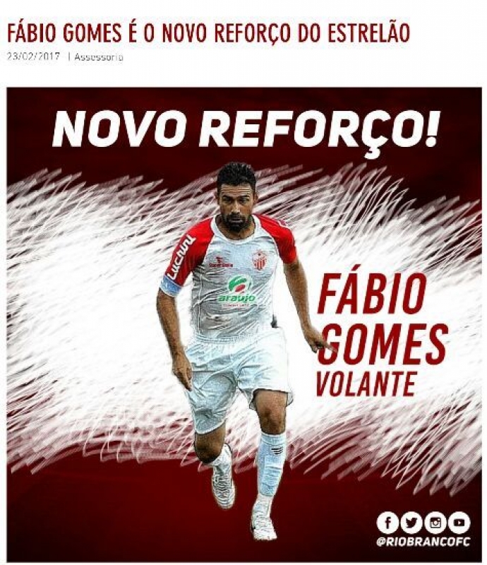 Renovação de Contrato! Fabio Gomes volta ao Rio Branco-AC